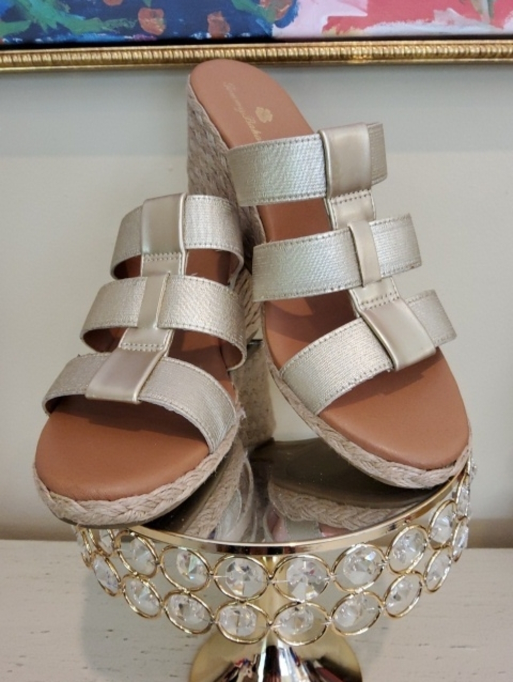 Tommy Bahama Metallic Gold Woven Espadrille Wedge Sandals